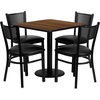 image:imageFlash Furniture 30 Square Walnut Laminate Table Set with 4 Grid Back Metal Chairs  Black Vinyl Seat