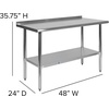 image:imageFlash Furniture 48x24 in Stainless Steel Prep Table  NSF Certified 18 Gauge Galvanized Steel Adjustable Undershelf24 x 48 with Backsplash