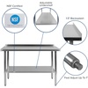image:imageFlash Furniture 48x24 in Stainless Steel Prep Table  NSF Certified 18 Gauge Galvanized Steel Adjustable Undershelf24 x 48 with Backsplash