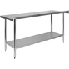 image:imageFlash Furniture 48x24 in Stainless Steel Prep Table  NSF Certified 18 Gauge Galvanized Steel Adjustable Undershelf24 x 60 with Backsplash