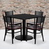 image:imageFlash Furniture Clark 36 Square Black Laminate Table Set with 4 Grid Back Metal Chairs  Mahogany Wood Seat