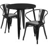 image:imageFlash Furniture Conrad Commercial Grade 30 Round Black Metal IndoorOutdoor Table Set with 2 Arm ChairsBlack