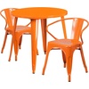 image:imageFlash Furniture Conrad Commercial Grade 30 Round Black Metal IndoorOutdoor Table Set with 2 Arm ChairsOrange