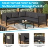 image:imageFlash Furniture Lea IndoorOutdoor Sectional with Cushions  Modern Steel Framed Chair with Dual Storage Pockets Black with Charcoal Cushions