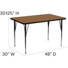 image:imageFlash Furniture Wren 30W x 48L Rectangular Grey Thermal Laminate Activity Table  Standard Height Adjustable LegsOak