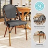 image:imageMartha Stewart Lily Pond IndoorOutdoor Stackable Aluminum Bistro Chair with Gray Woodgrain Frame Finish and WhiteGray Woven Rattan Backrest and SeatBlack  WhiteNatural Frame