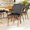 image:imageMartha Stewart Lily Pond IndoorOutdoor Stackable Aluminum Bistro Chair with Gray Woodgrain Frame Finish and WhiteGray Woven Rattan Backrest and SeatBlack  WhiteNatural Frame