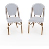 image:imageMartha Stewart Lily Pond IndoorOutdoor Stackable Aluminum Bistro Chair with Gray Woodgrain Frame Finish and WhiteGray Woven Rattan Backrest and SeatNavy  WhiteNatural Frame