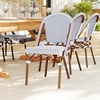 image:imageMartha Stewart Lily Pond IndoorOutdoor Stackable Aluminum Bistro Chair with Gray Woodgrain Frame Finish and WhiteGray Woven Rattan Backrest and SeatNavy  WhiteNatural Frame
