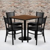 image:imageFlash Furniture 30 Square Walnut Laminate Table Set with 4 Grid Back Metal Chairs  Black Vinyl Seat