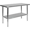 image:imageFlash Furniture 48x24 in Stainless Steel Prep Table  NSF Certified 18 Gauge Galvanized Steel Adjustable Undershelf24 x 48 without Backsplash