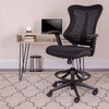 image:imageFlash Furniture Waylon High Back Designer Black Mesh Drafting Chair with LeatherSoft Sides and Adjustable Arms