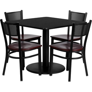 image:imageFlash Furniture Clark 36 Square Black Laminate Table Set with 4 Grid Back Metal Chairs  Mahogany Wood Seat
