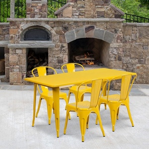 image:imageFlash Furniture Commercial Grade 315 x 63 Rectangular Yellow Metal IndoorOutdoor Table Set with 4 Stack ChairsYellow