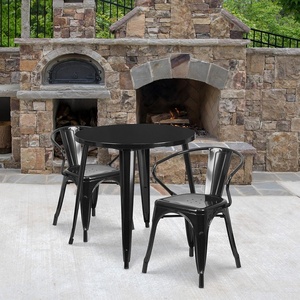 image:imageFlash Furniture Conrad Commercial Grade 30 Round Black Metal IndoorOutdoor Table Set with 2 Arm ChairsBlack