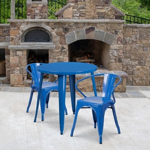image:imageFlash Furniture Conrad Commercial Grade 30 Round Black Metal IndoorOutdoor Table Set with 2 Arm ChairsBlue