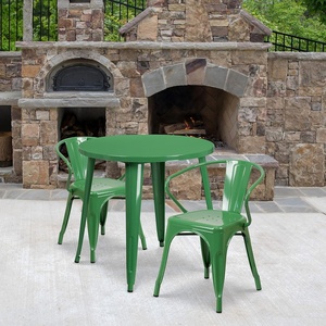 image:imageFlash Furniture Conrad Commercial Grade 30 Round Black Metal IndoorOutdoor Table Set with 2 Arm ChairsGreen