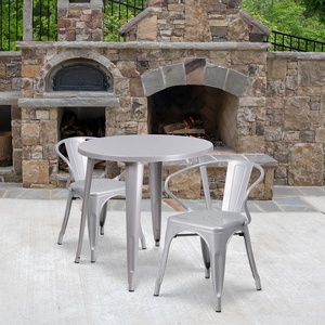 image:imageFlash Furniture Conrad Commercial Grade 30 Round Black Metal IndoorOutdoor Table Set with 2 Arm ChairsSilver