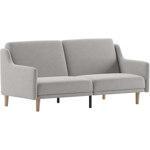 image:imageFlash Furniture Delphine Convertible Split Back Sofa Futon  Gray Faux Linen Upholstery  Solid Wood Legs  Curved Armrests  Sleeper Couch for Small SpacesGrey