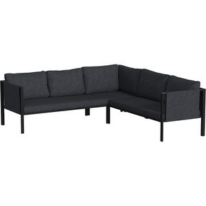 image:imageFlash Furniture Lea IndoorOutdoor Sectional with Cushions  Modern Steel Framed Chair with Dual Storage Pockets Black with Charcoal Cushions