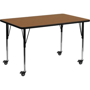 image:imageFlash Furniture Mobile 30W x 72L Rectangular Oak Thermal Laminate Activity Table  Standard Height Adjustable LegsOak