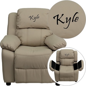 image:imageFlash Furniture Personalized Deluxe Padded Vinyl Kids Recliner with Storage Arms Beige