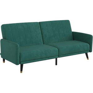 image:imageFlash Furniture Sophia Premium Split Back Sofa Futon  Navy Velvet Upholstery  Solid Wood Legs  Convertible Sleeper Couch for Small SpacesEmerald