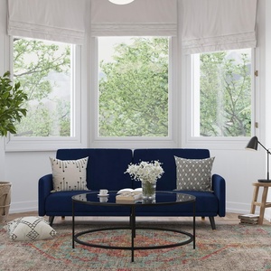 image:imageFlash Furniture Sophia Premium Split Back Sofa Futon  Navy Velvet Upholstery  Solid Wood Legs  Convertible Sleeper Couch for Small SpacesNavy