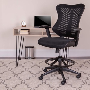 image:imageFlash Furniture Waylon High Back Designer Black Mesh Drafting Chair with LeatherSoft Sides and Adjustable Arms