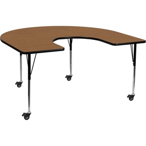 image:imageFlash Furniture Wren Mobile 60W x 66L Horseshoe Grey Thermal Laminate Activity Table  Standard Height Adjustable LegsOak