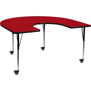 image:imageFlash Furniture Wren Mobile 60W x 66L Horseshoe Grey Thermal Laminate Activity Table  Standard Height Adjustable LegsRed