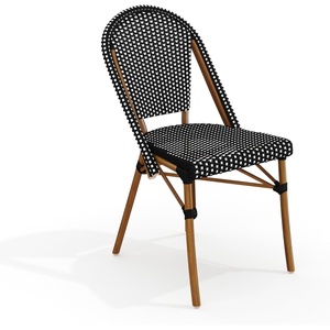image:imageMartha Stewart Lily Pond IndoorOutdoor Stackable Aluminum Bistro Chair with Gray Woodgrain Frame Finish and WhiteGray Woven Rattan Backrest and SeatBlack  WhiteNatural Frame