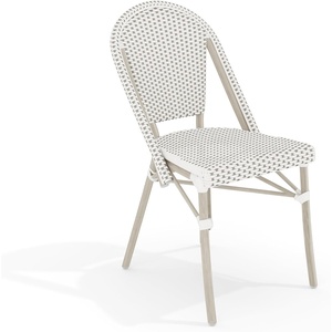 image:imageMartha Stewart Lily Pond IndoorOutdoor Stackable Aluminum Bistro Chair with Gray Woodgrain Frame Finish and WhiteGray Woven Rattan Backrest and SeatGray  WhiteGray Frame