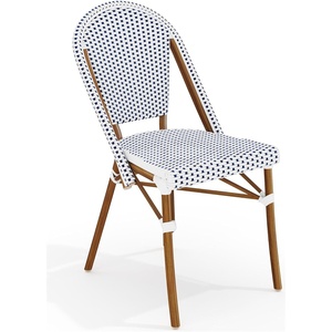 image:imageMartha Stewart Lily Pond IndoorOutdoor Stackable Aluminum Bistro Chair with Gray Woodgrain Frame Finish and WhiteGray Woven Rattan Backrest and SeatNavy  WhiteNatural Frame