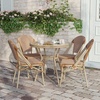 image:imageFlash Furniture Lourdes IndoorOutdoor Commercial French Bistro Set  Tempered Glass Top Table  4 Chairs  PE Rattan  Lt NAT Bamboo Print Aluminum Frame  NATWhtNatural  White RattanLight Natural Frame