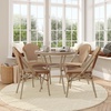 image:imageFlash Furniture Lourdes IndoorOutdoor Commercial French Bistro Set  Tempered Glass Top Table  4 Chairs  PE Rattan  Lt NAT Bamboo Print Aluminum Frame  NATWhtNatural  White RattanLight Natural Frame
