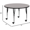 image:imageFlash Furniture Mobile 42 Round Grey HP Laminate Activity Table  Height Adjustable Short LegsGrey