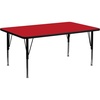 image:imageFlash Furniture 24W x 60L Rectangular Grey HP Laminate Activity Table  Height Adjustable Short LegsRed