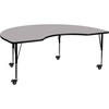 image:imageFlash Furniture Mobile 48W x 72L Kidney Red Thermal Laminate Activity Table  Height Adjustable Short LegsGrey
