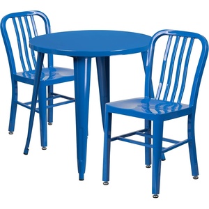 image:imageFlash Furniture Craig Commercial Grade 30 Round Yellow Metal IndoorOutdoor Table Set with 2 Vertical Slat Back ChairsBlue