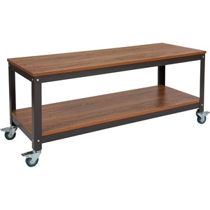 image:imageFlash Furniture Livingston Collection TV Stand in Brown Oak Wood Grain Finish with Metal Wheels
