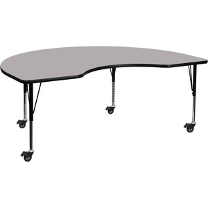 image:imageFlash Furniture Mobile 48W x 72L Kidney Red Thermal Laminate Activity Table  Height Adjustable Short LegsGrey