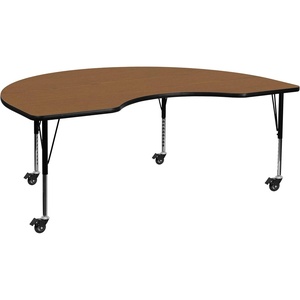 image:imageFlash Furniture Mobile 48W x 72L Kidney Red Thermal Laminate Activity Table  Height Adjustable Short LegsOak