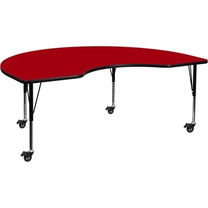 image:imageFlash Furniture Mobile 48W x 72L Kidney Red Thermal Laminate Activity Table  Height Adjustable Short LegsRed