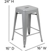 image:imageFlash Furniture 24 Counter Height Backless Stool SilverGray 4Pack  Indoor Poly Resin Seat Stackable Commercial Grade Metal Frame