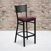 image:imageFlash Furniture HERCULES Series Black Grid Back Metal Restaurant Barstool  Cherry Wood Seat  Wood Seat Durable Construction Commercial UseBurgundy Vinyl SeatBlack Metal Frame