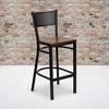 image:imageFlash Furniture HERCULES Series Black Grid Back Metal Restaurant Barstool  Cherry Wood Seat  Wood Seat Durable Construction Commercial UseCherry Wood SeatBlack Metal Frame