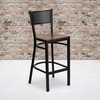 image:imageFlash Furniture HERCULES Series Black Grid Back Metal Restaurant Barstool  Cherry Wood Seat  Wood Seat Durable Construction Commercial UseCherry Wood SeatBlack Metal Frame