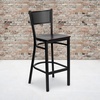 image:imageFlash Furniture HERCULES Series Black Grid Back Metal Restaurant Barstool  Cherry Wood Seat  Wood Seat Durable Construction Commercial UseMahogany Wood SeatBlack Metal Frame