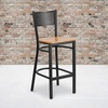image:imageFlash Furniture HERCULES Series Black Grid Back Metal Restaurant Barstool  Cherry Wood Seat  Wood Seat Durable Construction Commercial UseNatural Wood SeatBlack Metal Frame